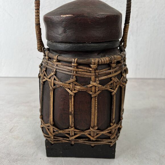 Asian Lacquered Wood And Bamboo Tea Rice Storage Box Home Decor - Picture 5 of 15